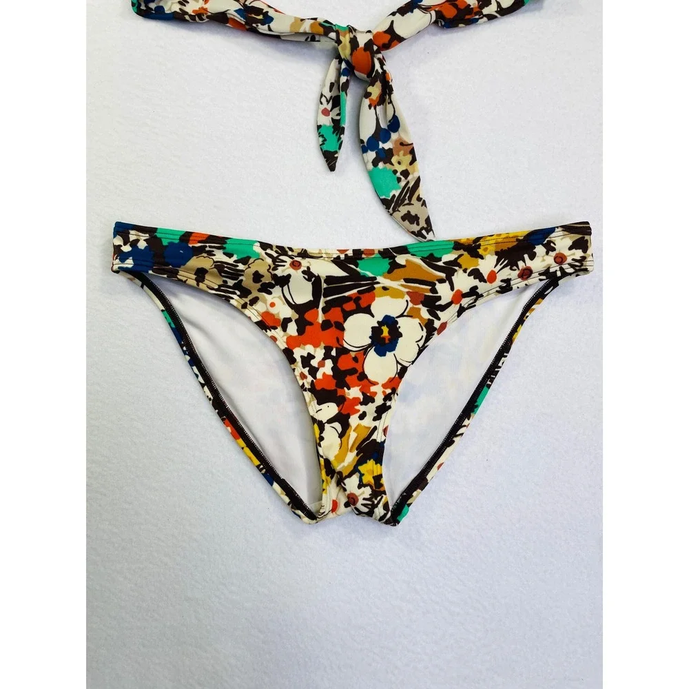 Victorias Secret Floral Bikini Set Hippie Halter T-Back Swimsuit Small Boho